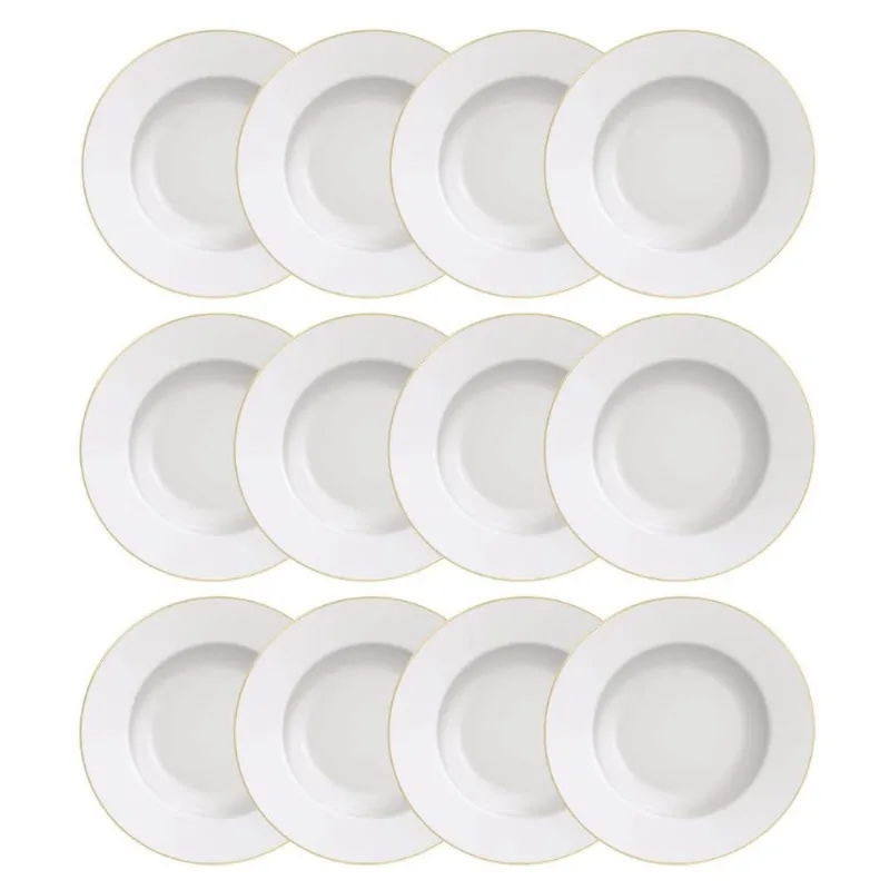 12 Pratos Sobremesa Branco Borda Dourada Porcelana 21cm Filetado Elisa Tramontina