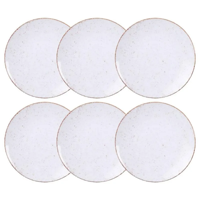 Kit 6 Pratos de Sobremesa 21cm Porcelana Rústico Marrom Tramontina Decorado Cupê