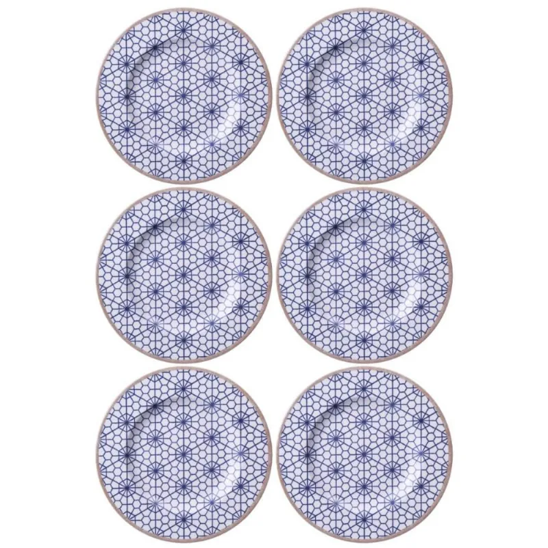 Jogo 6 Pratos de Sobremesa Tramontina Abstratta em Porcelana Decorada 21cm Servir Doce Torta