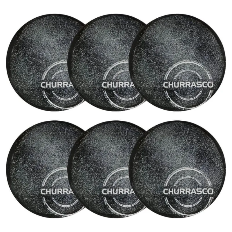 Jogo 6 Pratos para Churrasco Porcelana 25cm Carbon Mesa Posta Temática Tramontina