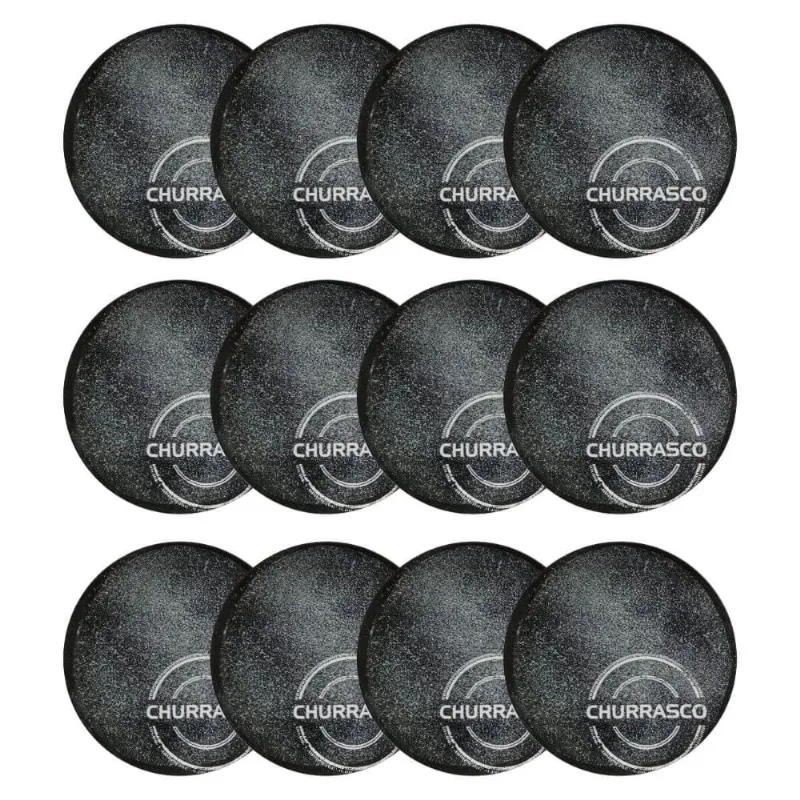 Jogo 12 Pratos Churrasco Porcelana 25cm Carbon Mesa Posta Churrascaria Tramontina