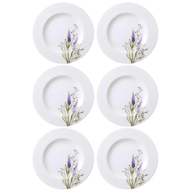 Jogo 6 Pratos Sobremesa 21cm em Porcelana Tramontina Pratinho Servir Doces Tortas Decorado Lilla