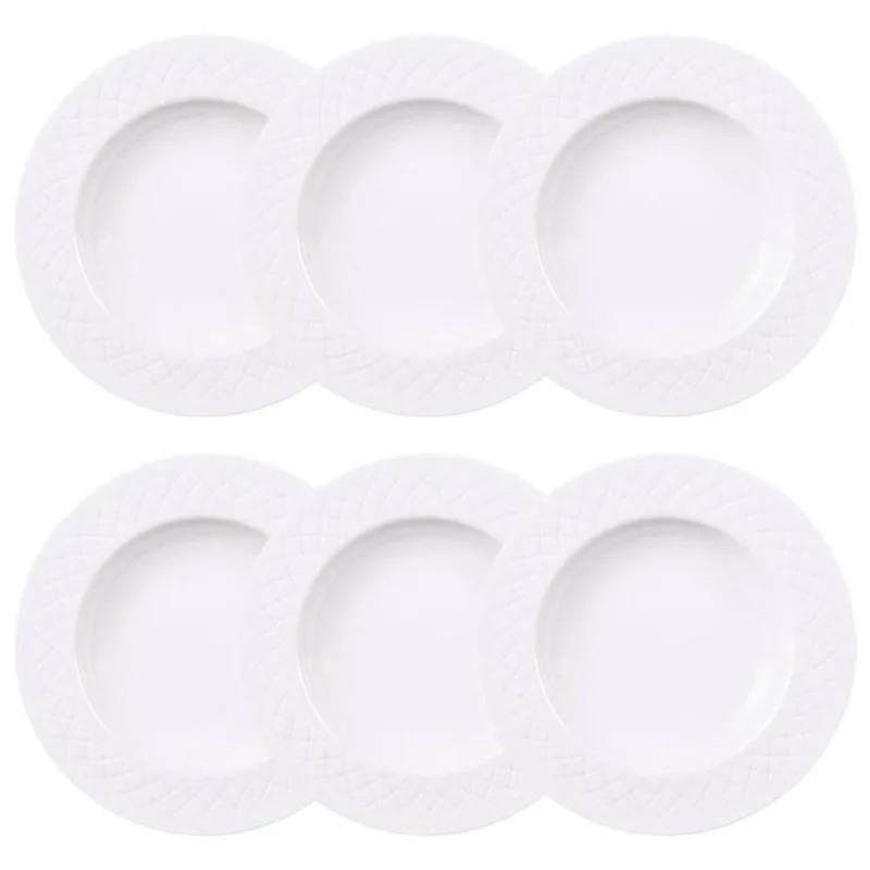Jogo 6 Pratos Fundos Porcelana Branca 23cm Mesa Posta Aba Larga 330ml Tramontina Ingrid