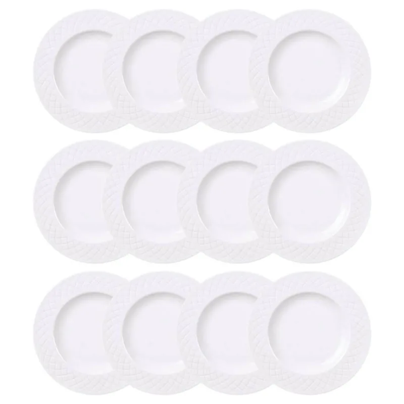 Jogo 12 Pratos Sobremesa Porcelana Ingrid Branca 21cm Mesa Posta Buffet Restaurante Tramontina