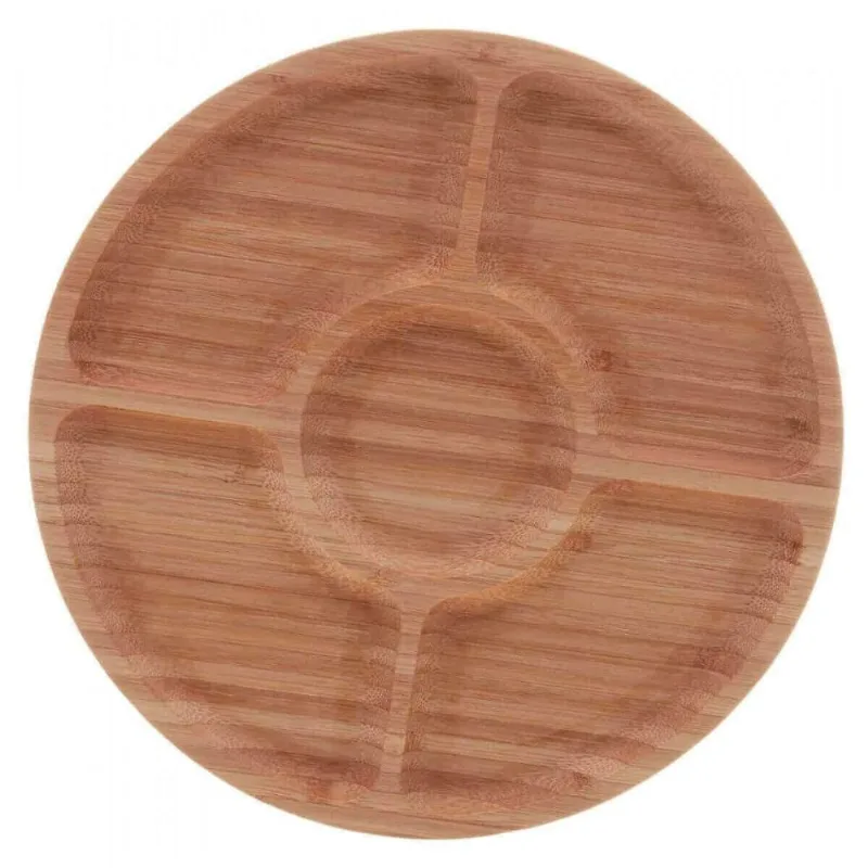 Jogo de 24 Tábuas Petisqueiras Bambu 5 Divisórias 25cm Lyor Round Servir Aperitivos Petiscos Bar