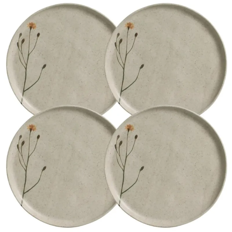Jogo 4 Pratos Rasos Cerâmica 27cm Porto Brasil Campestre Stoneware Decorada