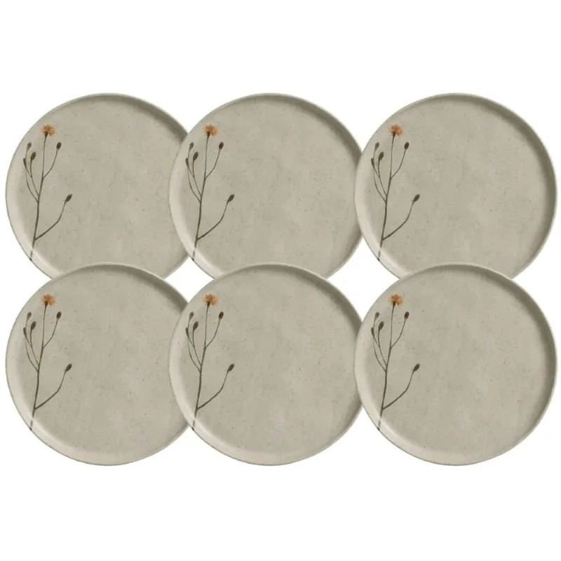 Jogo 6 Pratos Rasos Cerâmica Porto Brasil Cinza 27cm Bio Campestre Mesa Posta Stoneware