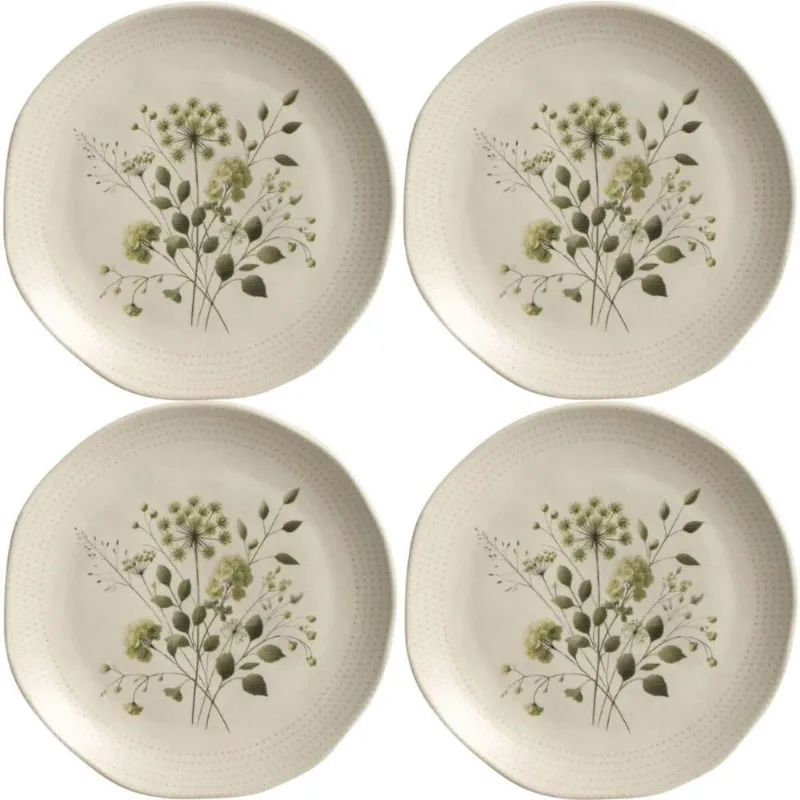 Kit 4 Pratos de Sobremesa Ammi Orgânico Cerâmica 19,5cm Floral Porto Brasil