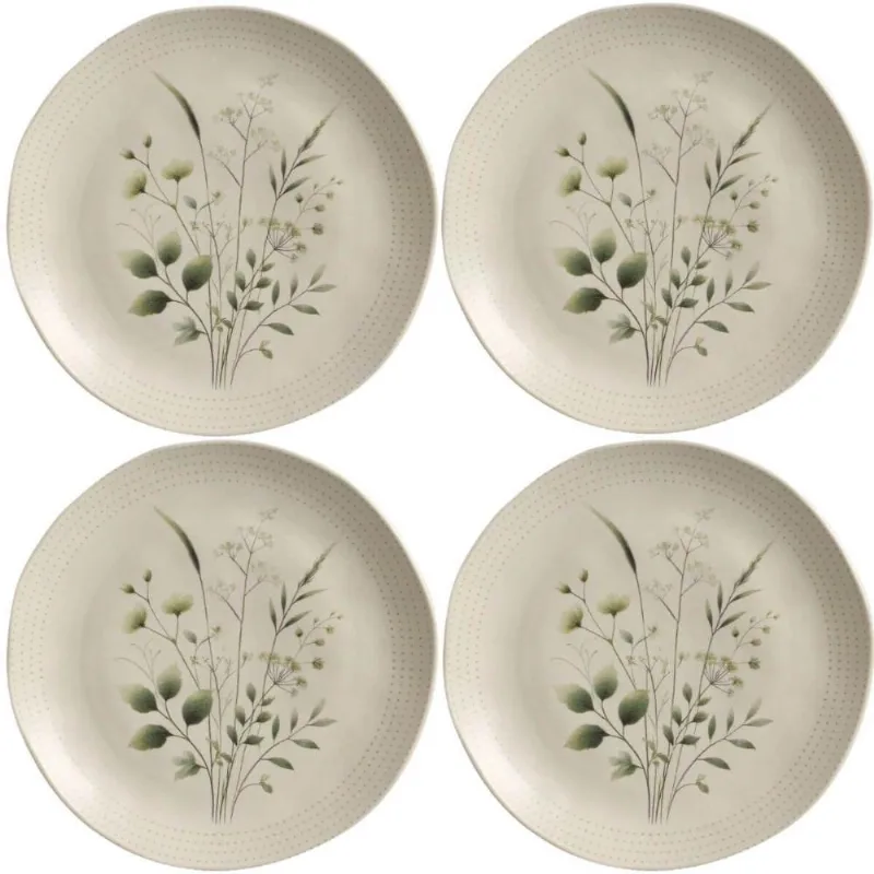Kit 4 Pratos Rasos Ammi Orgânico Cerâmica Floral 26,5cm Porto Brasil Mesa Posta