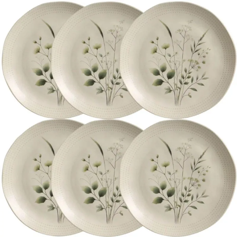 Conjunto 6 Pratos Rasos Ammi Orgânico Cerâmica Floral 26,5cm Porto Brasil