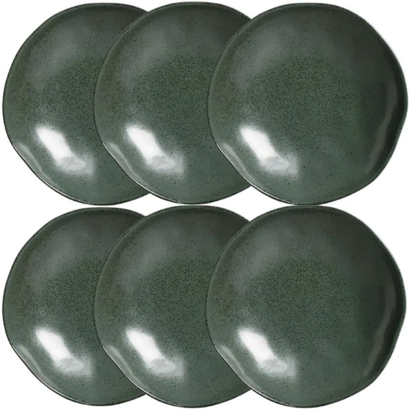 Kit 6 Pratos Fundos 600ml Arauco Orgânico 21cm Cerâmica Verde Porto Brasil