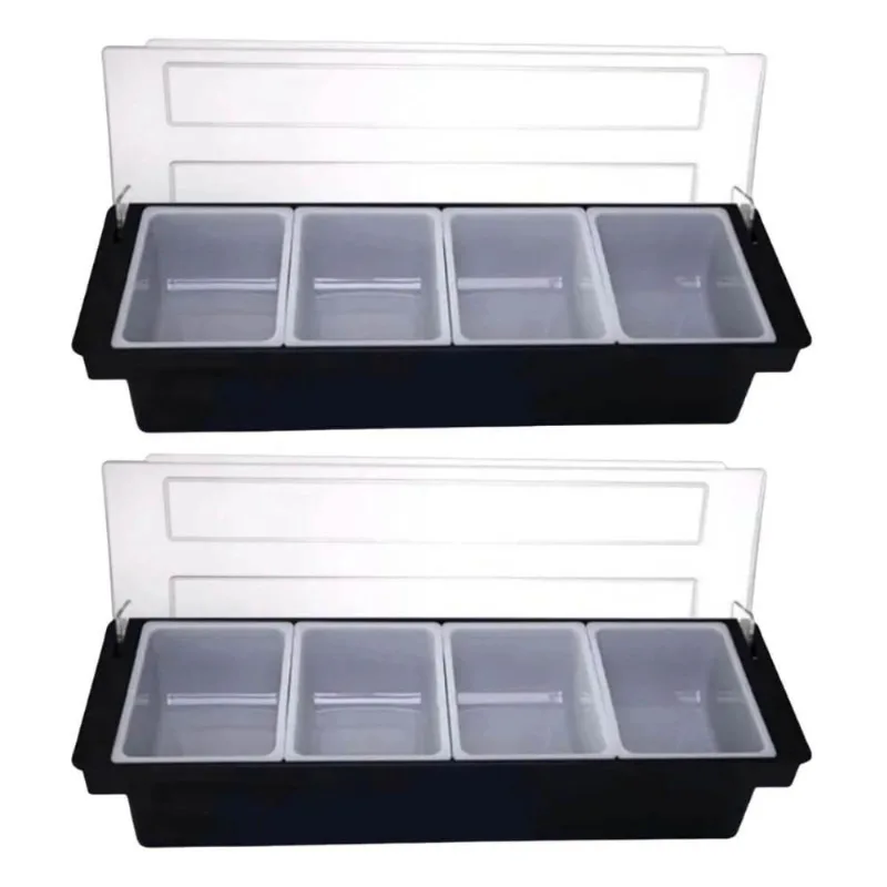 Kit 2 Porta Condimentos 4 Divisórias Profissional Weck Barman Organizador Frutas Especiarias Preto