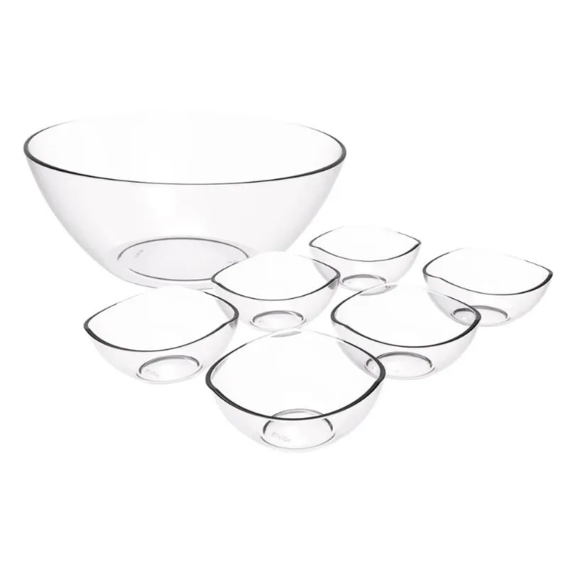 Conjunto 6 Potes de Sobremesa 265ml Tigela Redonda 2,3L Plástico Transparente Doces Saladas