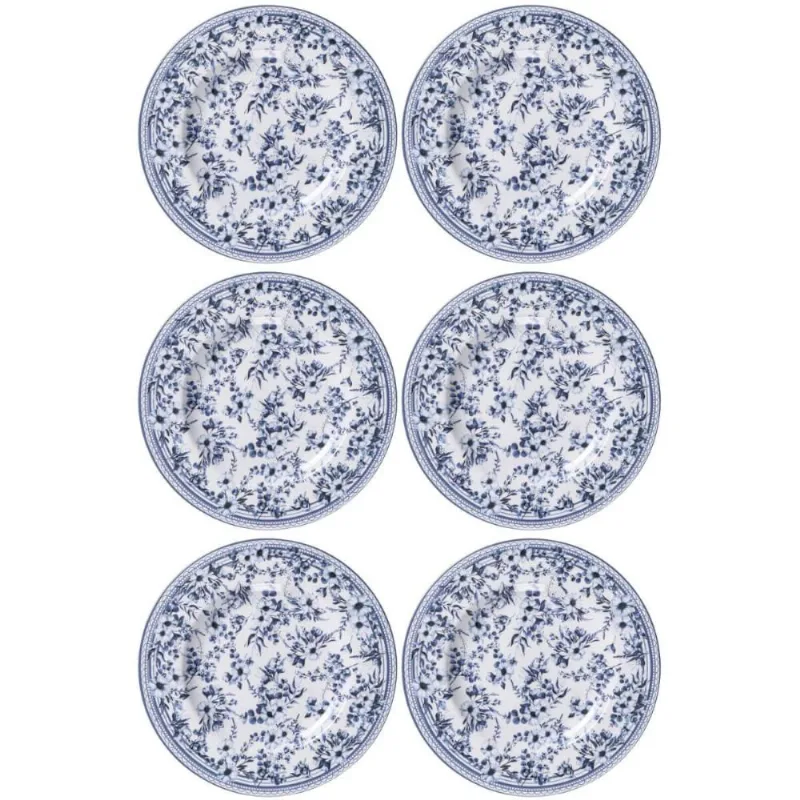 Jogo 6 Pratos Sobremesa 21cm Tramontina Azzura em Porcelana Decorada Servir Tortas Doces