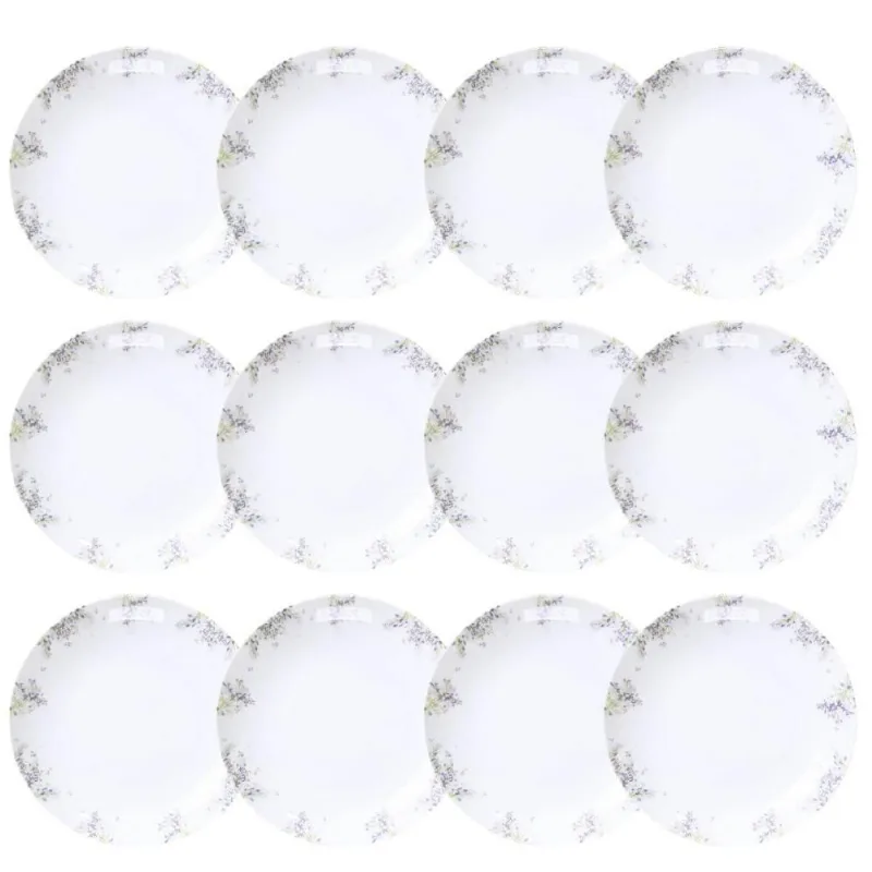 Jogo 12 Pratos Fundos Porcelana Branca Decorada Tramontina Fogli 21cm Mesa Posta Buffet Eventos