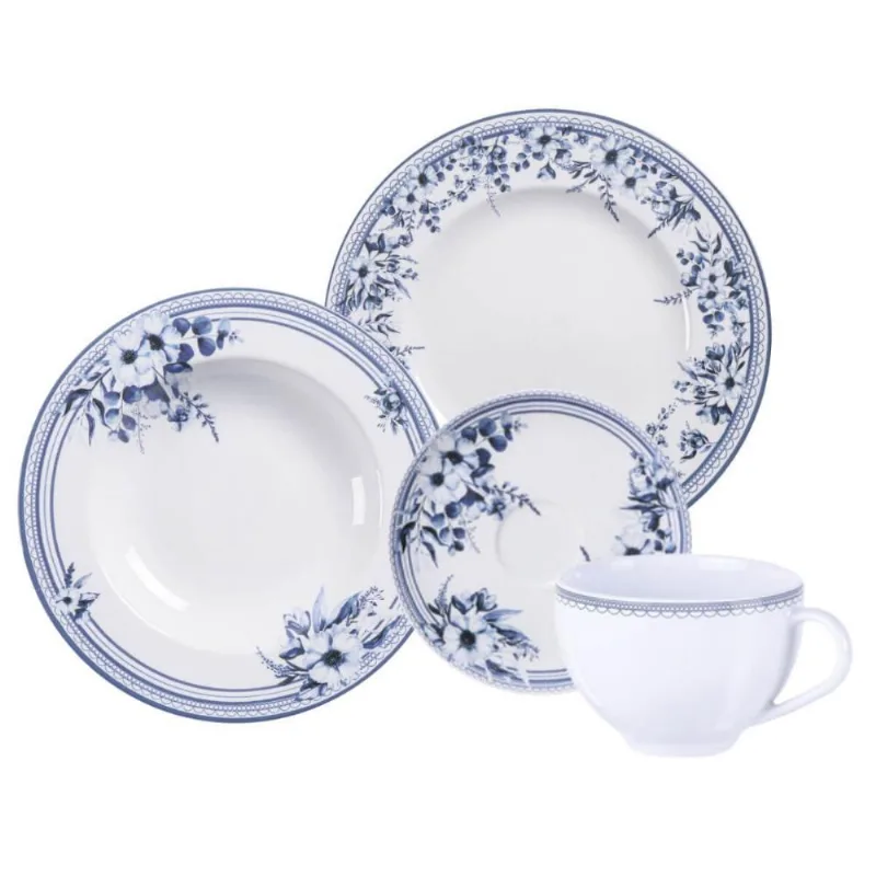 Aparelho de Jantar 16 Peças Azzura Porcelana Tramontina Azul Mesa Posta 4 Pessoas