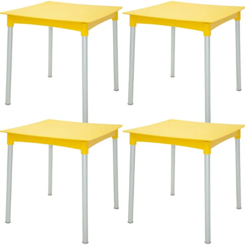 Kit 4 Mesas Tramontina 70cm Amarelo Plástico Pés de Alumínio Lanchonetes Pubs Bares