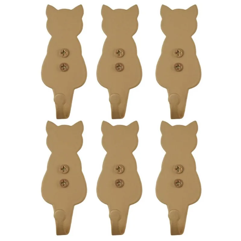 Kit 6 Penduradores Ganchos Decorativos de Parede Gato Dourado Luft Masutti