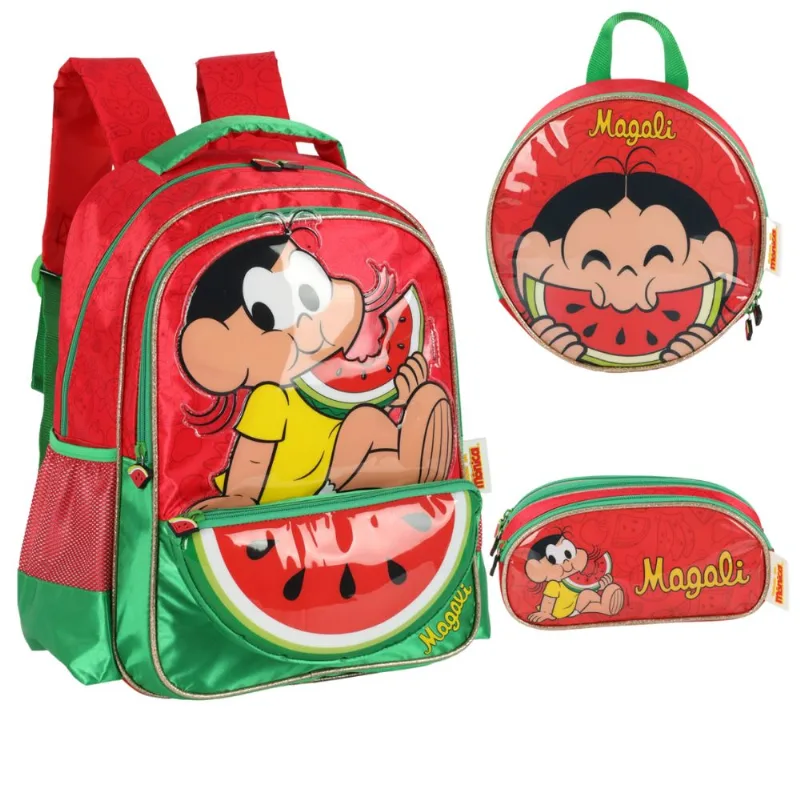 Kit Mochila Costas, Lancheira e Estojo Triplo Turma da Mônica Magali - Luxcel