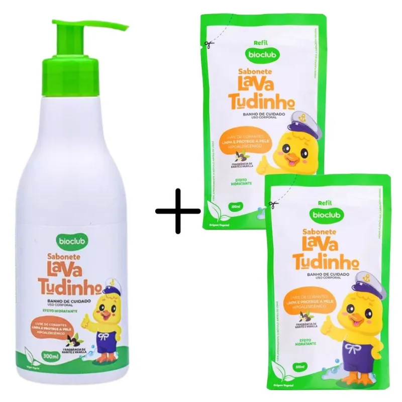 Kit Sabonete Infantil Lava Tudinho 300ml + Refil - Bioclub