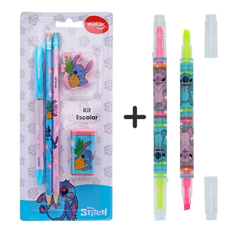 Kit Escolar com 5 peças + 1 Marcador Stitch Disney - Molin