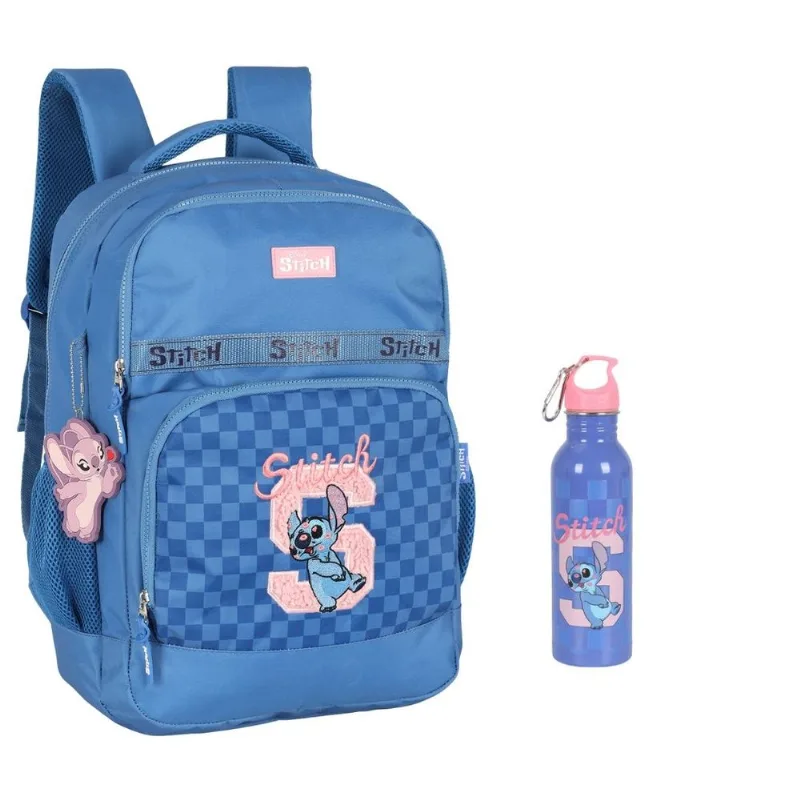 Kit Mochila Escolar de Costas e Squeeze Stitch Kisses Azul - Luxcel