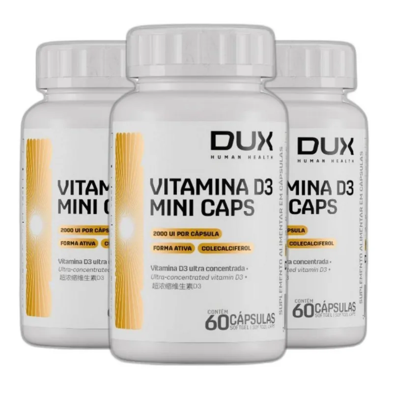 Kit 3x Vitamina D3 Colecalciferol 2000 Ui 60 Caps - Dux