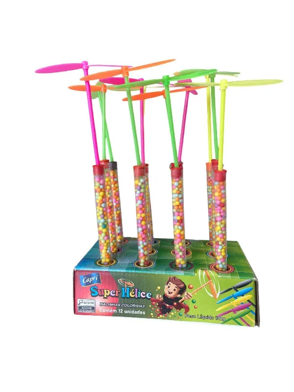 Pacote 36 Brinquedos Super Hélice Gira Com Balinha Colorida