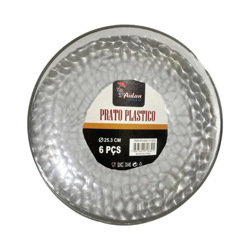 Kit 6 Pratos Redondo Acrílico Luxo Borda Prata 25Cm Festas