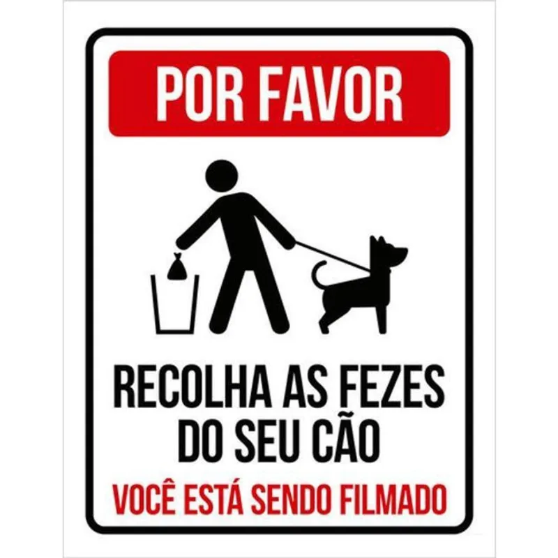 Kit 3 Placas Por Favor Recolha As Fezes Do Seu Cão Filmado