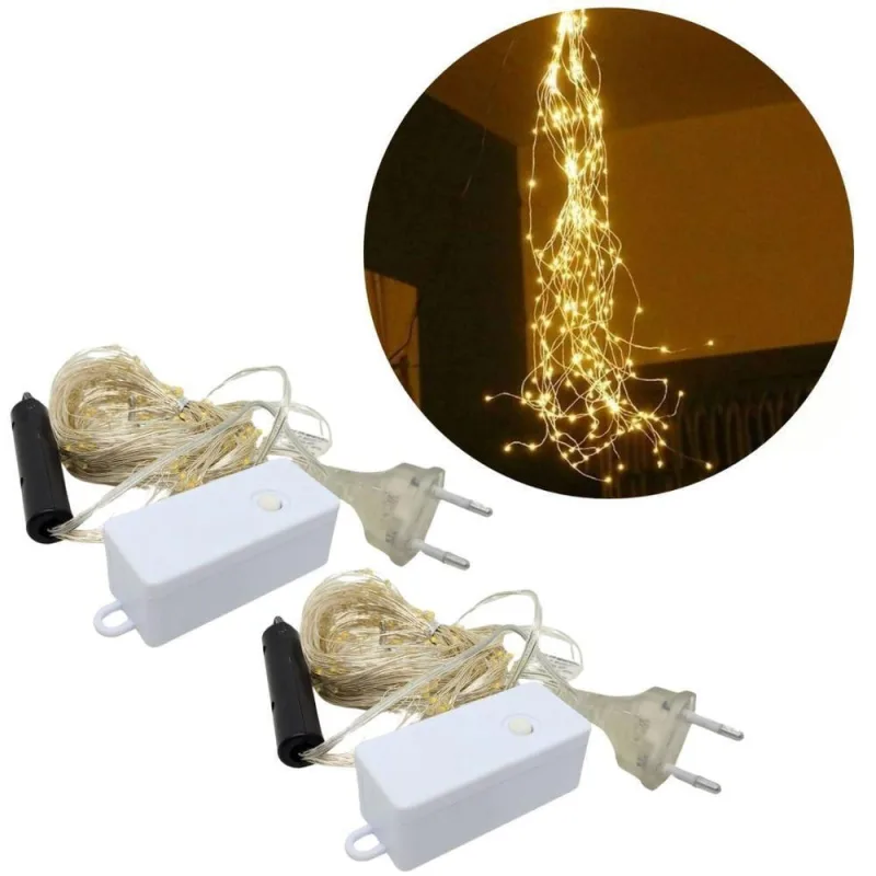 Jogo de Luzes de LED Pisca Cascata 200 Lâmpadas Chuva de Ouro com 8 Modos Dourado Art Christmas - ART CHRISTMAS - Agro