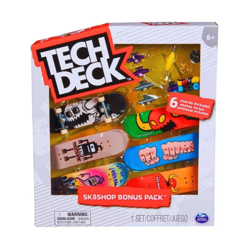 Kit Tech Deck Toy Machine com 6 Fingerboards e Acessórios – Sk8Shop Bonus Pack Sunny