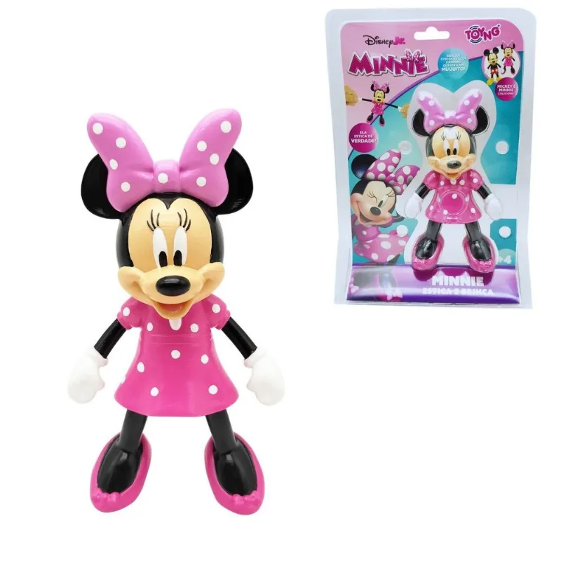 Boneco Elástico Minnie Mouse Disney Junior Toyng Estica e Volta 16cm