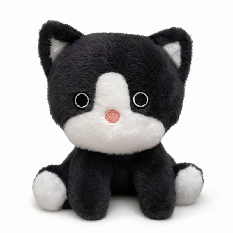 Gato de Pelúcia Gatinho Preto e Branco CAA Toys 20cm Fofo para Presente Infantil