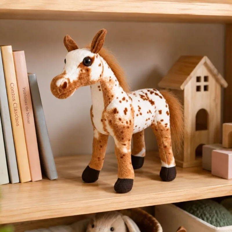 Cavalo de Pelúcia Branco Mesclado 30cm Fizzy Toys Presente e Decoração