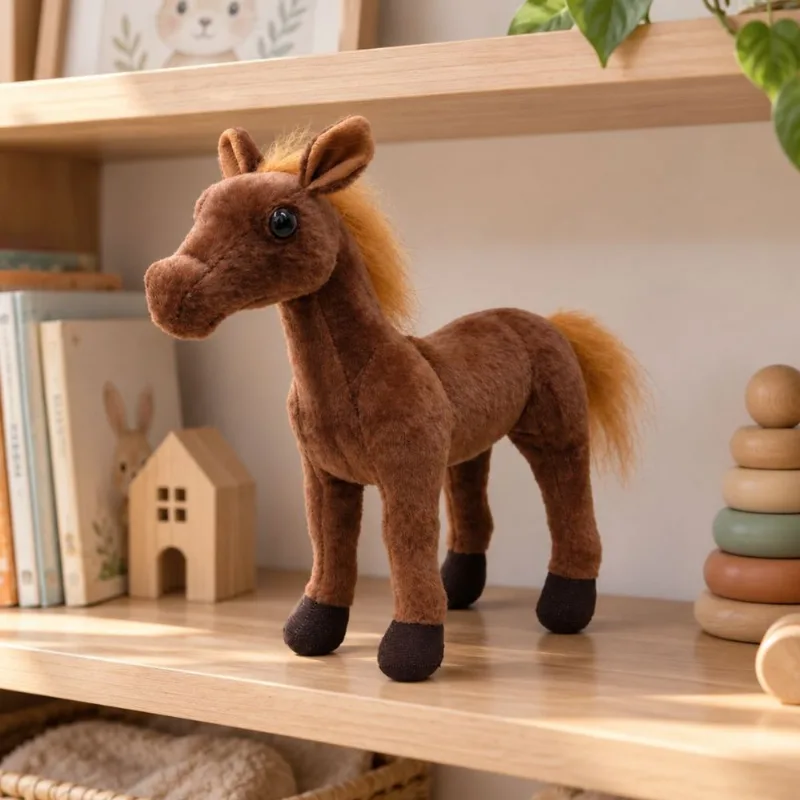 Cavalo de Pelúcia Fizzy Toys Marrom 30cm com Crina e Cauda