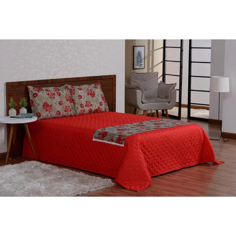Cobre Leito Com Xale E Fronhas Estampado 4Peças Floral Queen