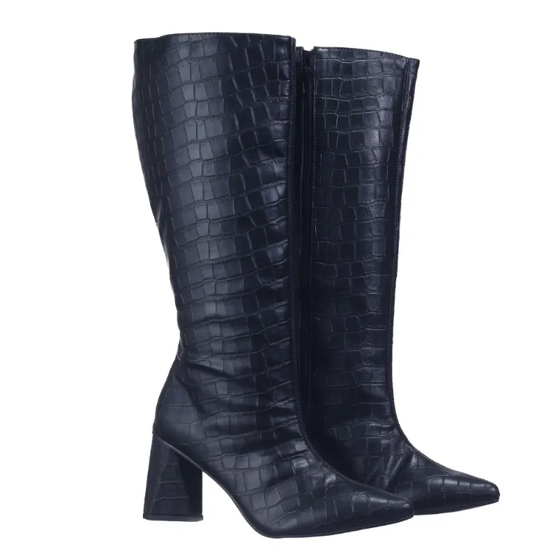 Bota Montaria Feminina Cano Longo Preta Salto Triangular