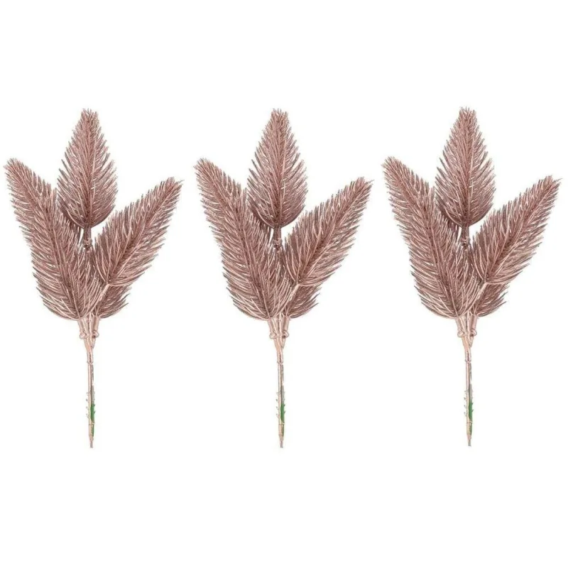 Decoração Natalina Galho Pick Pinheiro Natal Rosê Fosco com 3 Unidades Rosê Yangzi - Yangzi - Agro