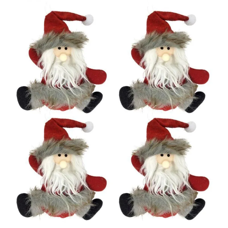 Kit 4 Bonecos Papai Noel Pelúcia 16cm Enfeite árvore Natal