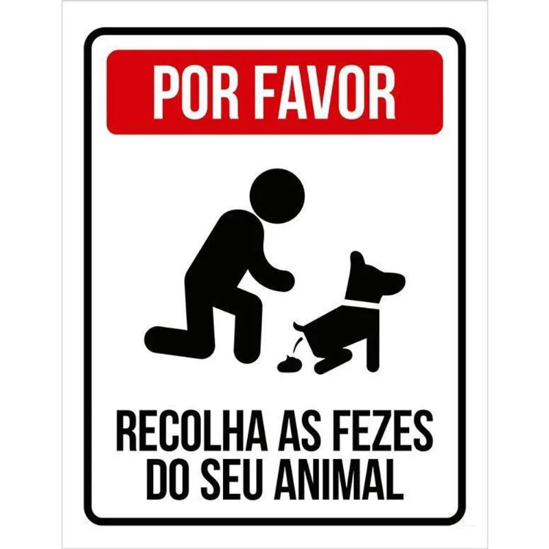 Kit 5 Placas Por Favor Recolha Fezes Animal 27X35