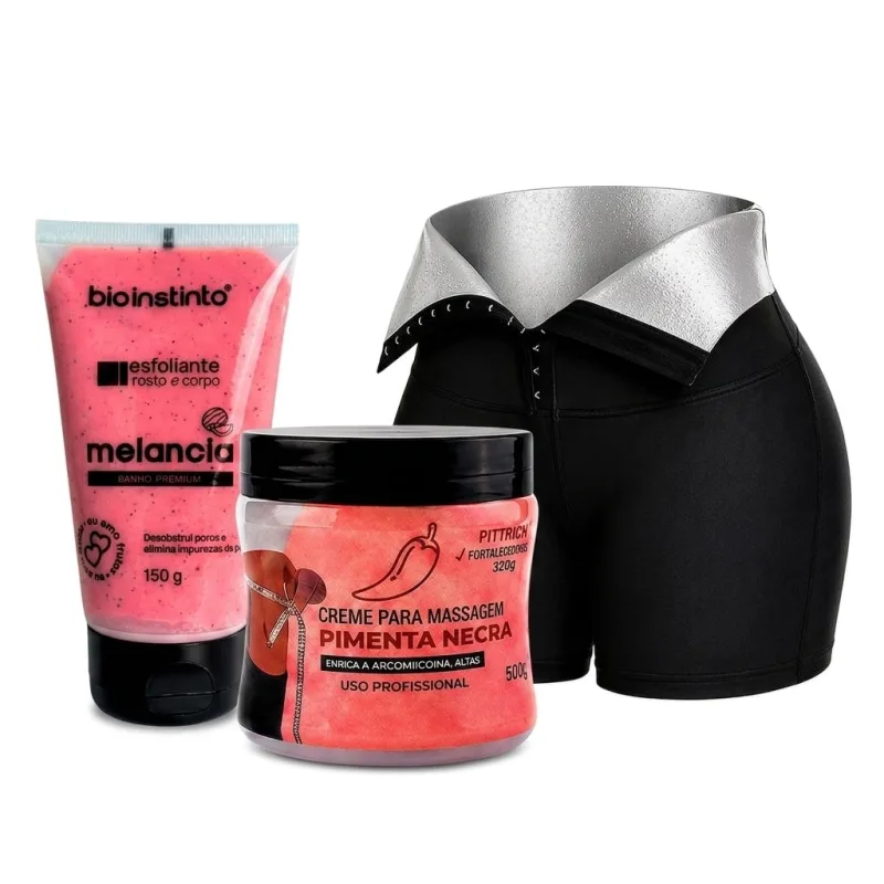 Combo Queima Intensa: Short Sauna + Creme Pimenta Negra + Esfoliante - Genérica - Utilidades Domesticas