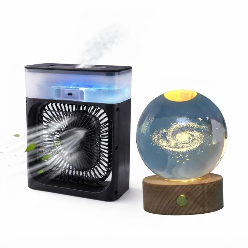 Kit Setup Gamer/Geek: Ventilador Climatizador USB Preto + Luminária de Mesa Galáxia