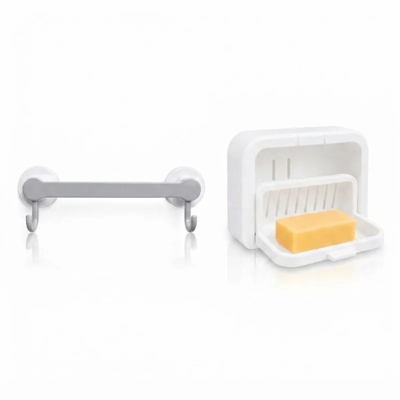 Kit Banheiro Organizado: Suporte para Sabonete com Tampa e Toalheiro Multiuso Branco