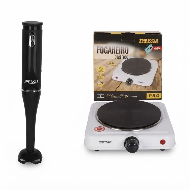 Kit Cozinha Prática: Fogareiro de Indução 1000W + Mixer com Copo 700ml (127V)