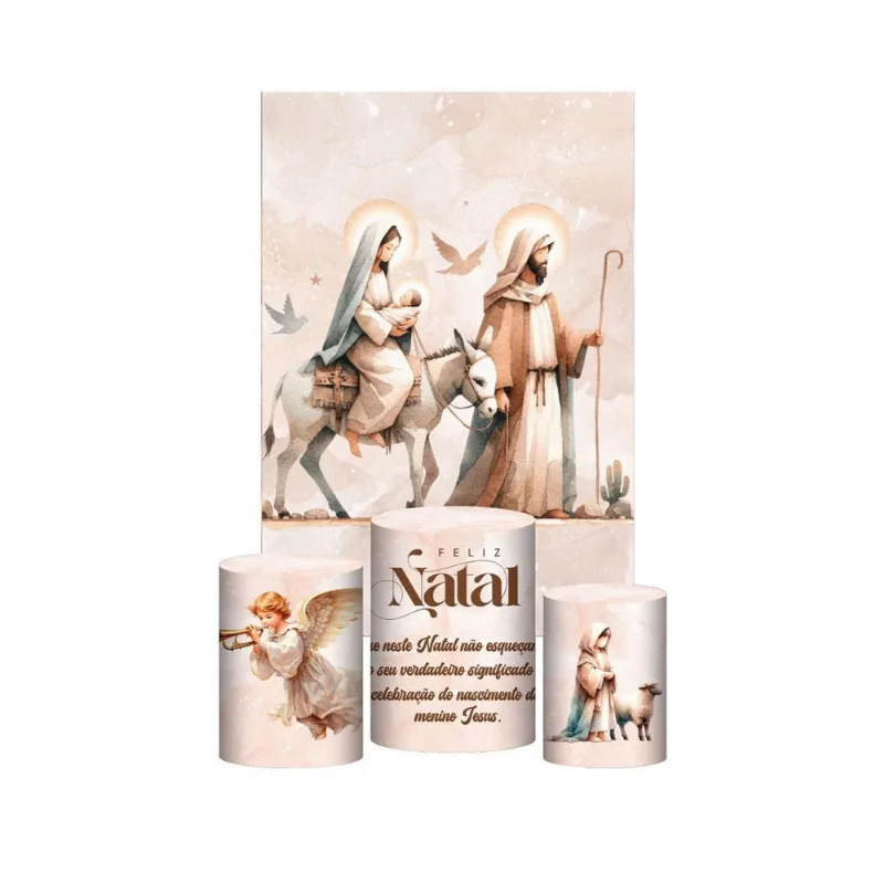 Kit Casado Natal 3D Trio Capa Cilindro + Retangular Tecido