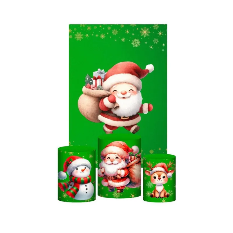 Kit Casado Natal 3D Trio Capa Cilindro + Retangular Tecido