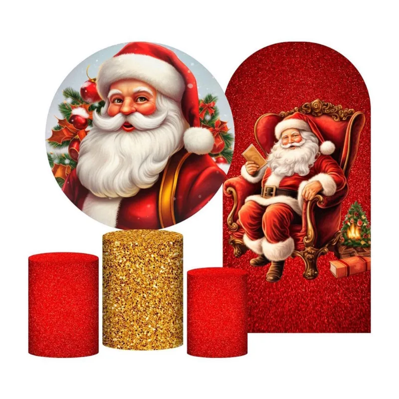Kit Casado Natal 3D Painel Redondo + Trio Capas Cilindro +