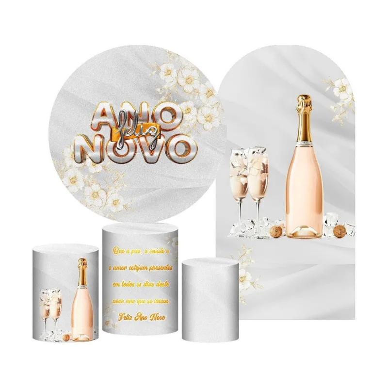 Kit Casado Ano Novo Reveillon 3D Painel Redondo + Trio