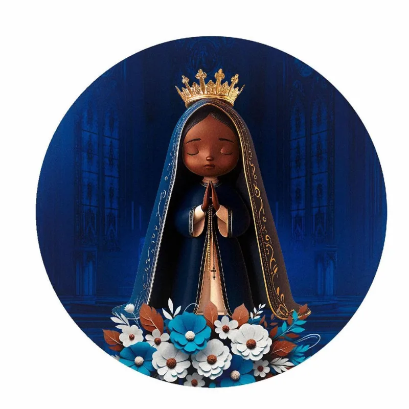 Painel Redondo Nossa Senhora Aparecida 3D Tecido 1,50M X